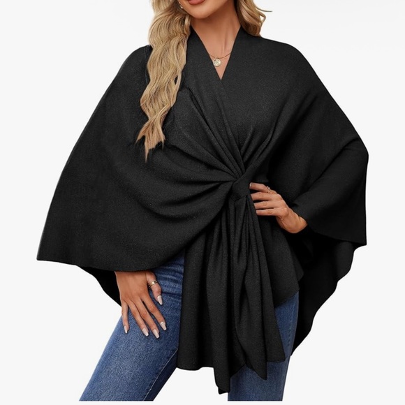 Puli Black Women's Poncho Sweater - Picture 1 of 9